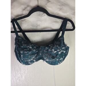 Victoria's Secret Unlined Underwire Demi Green Silver Lace Bra 38DDD